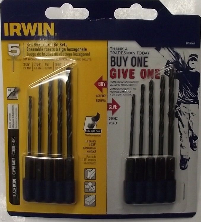 Irwin 1853963 5 Piece Black Oxide 1/4″ Hex Shank Drill Bit Set