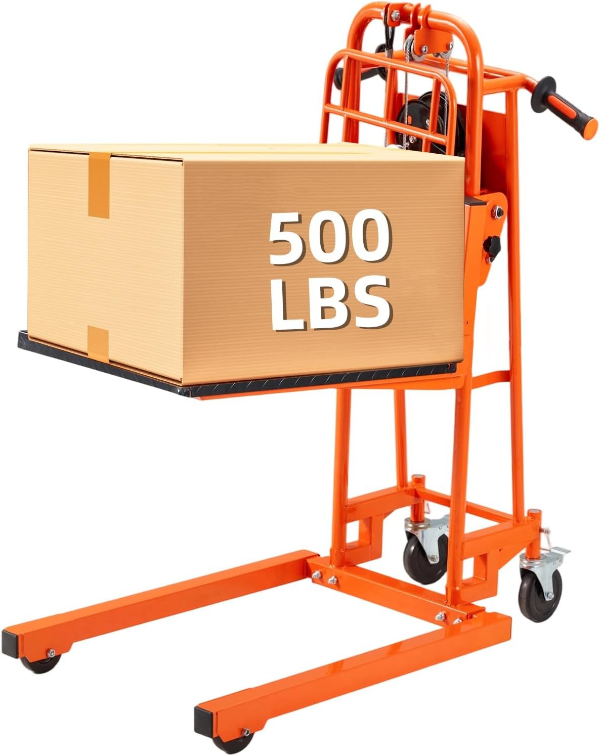 Material Lift Winch Stacker with Casters, 500 Lbs Capacity, 35″ Max Lift Height