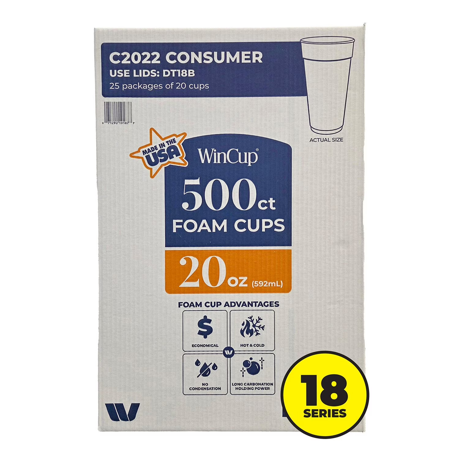 WinCup Foam Drink Cups 18 Series, White, Multi Count Variations Available