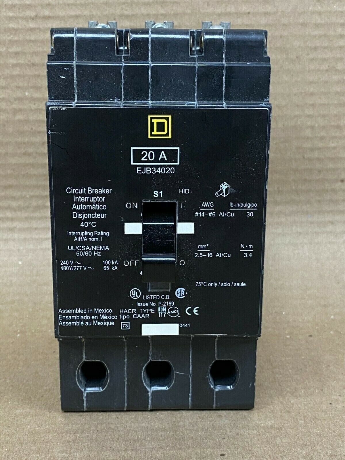 NEW Square D EJB EJB34020 3 Pole 20 Amp 480V Circuit Breaker Bolt On NTO