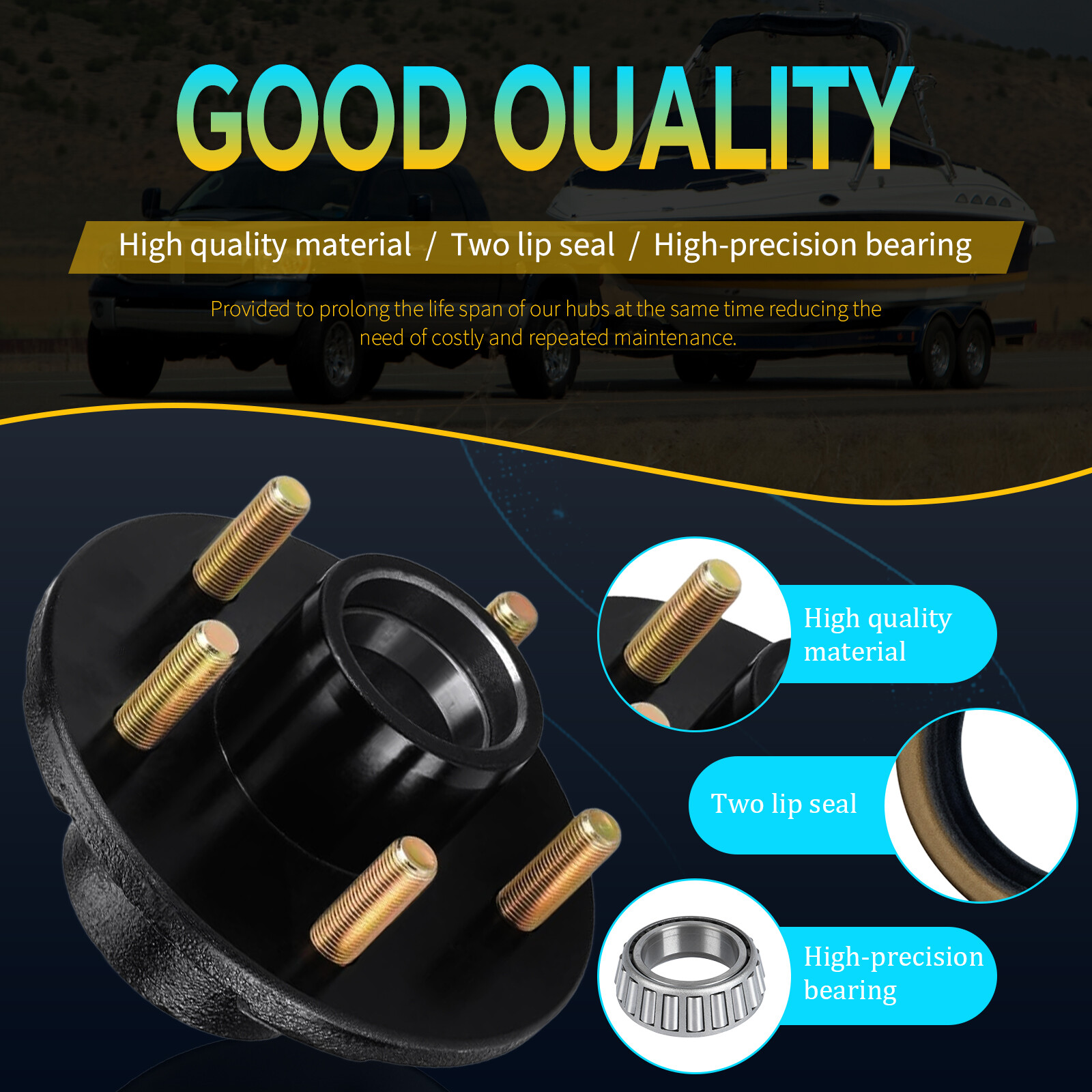 3500Lb Trailer Axle Trailer Hub Kit 5 Bolt 4.5″,5×4.5 Trailer Hub Fit 1-1