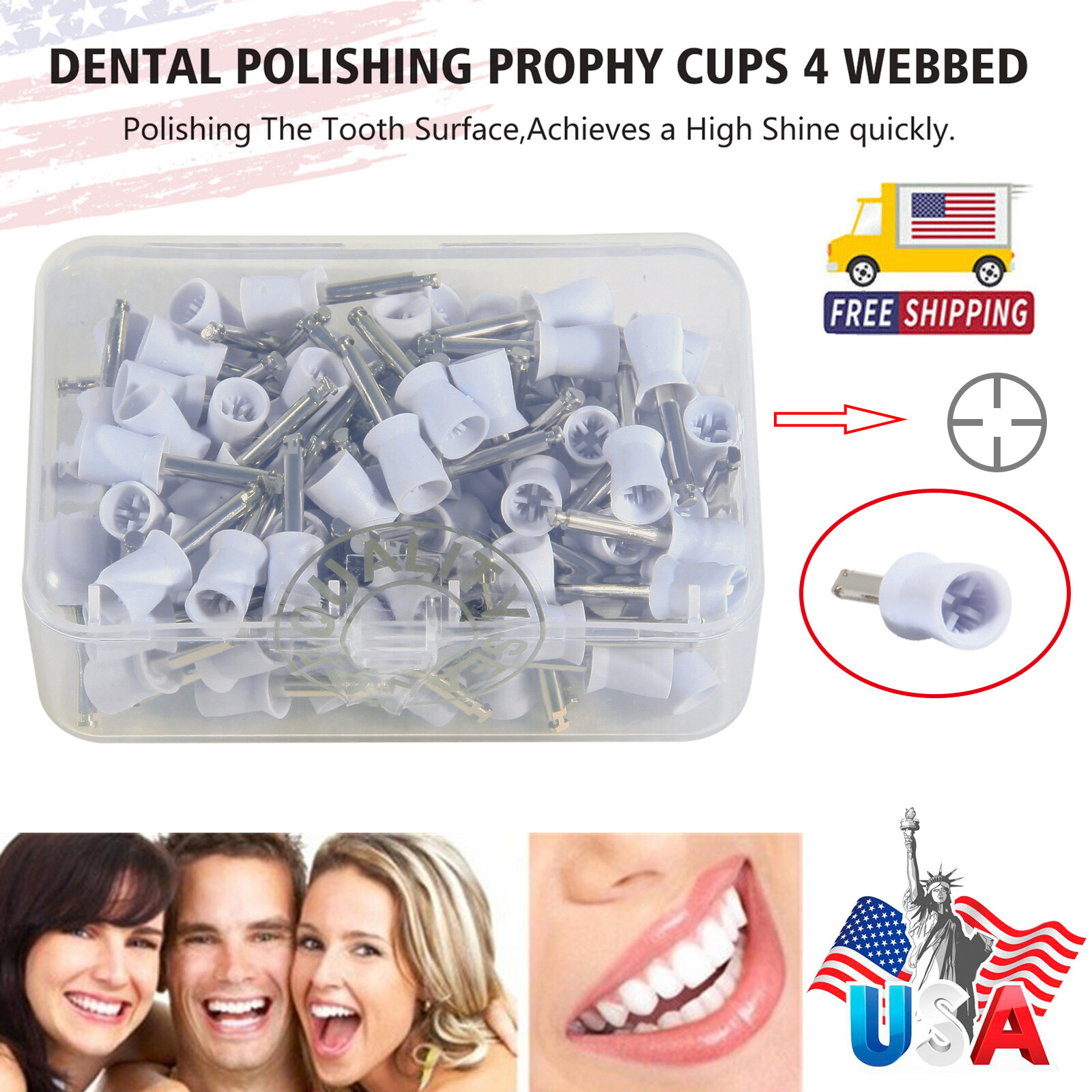 100 X Dental Polishing Polish Cups Prophy Cup Latch Type Brush Rubber Soft/Firm