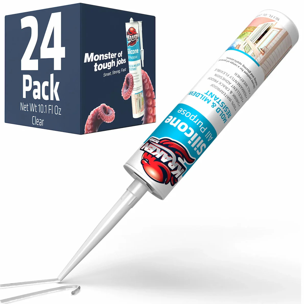 Kraken Bond RTV Silicone Caulk Clear ( 24×10.1 | Waterproof Caulk 24 Pack