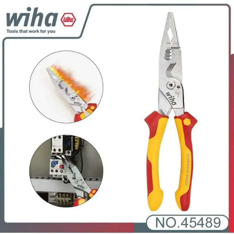 WIHA 45489 Electrician Plier 8-in-1 Multifunctional Insulated Wire Stripping Pli