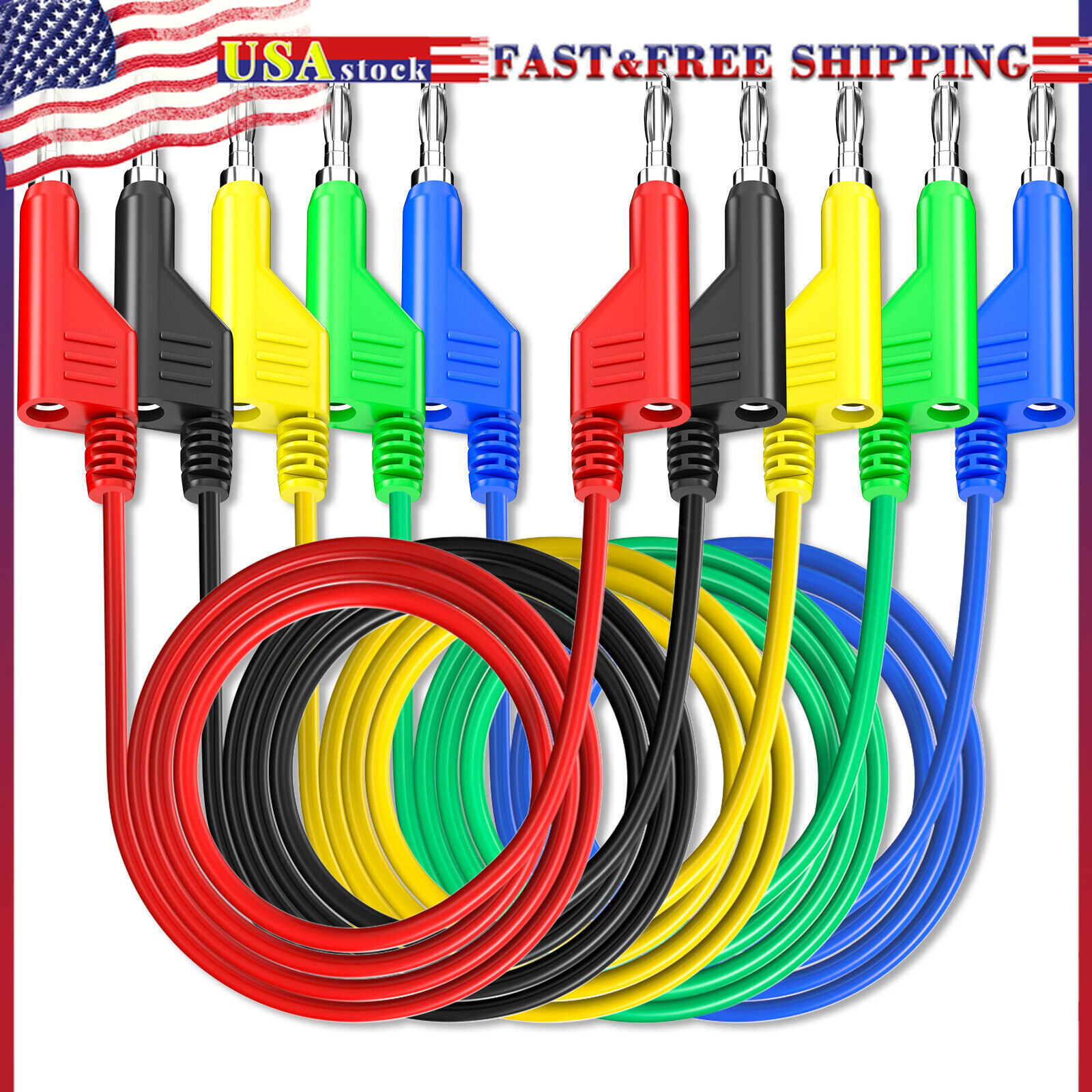 5PCS Stackable Banana to Banana Plug Test Lead Soft Cable for Multimeter