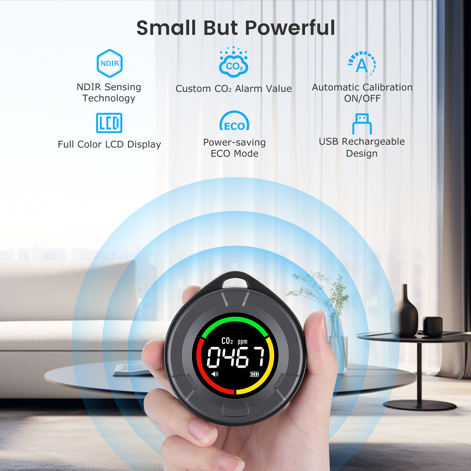 Portable CO2 Detector Mini Indoor Monitor NDIR Sensor Alarm Calibration LCD Home