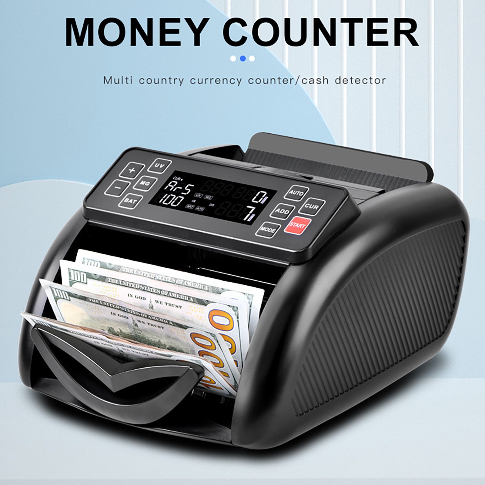 Money Counter Machine Bill Value Cash Counting For USD/EUR/GBP/Franc/BRP/RUB