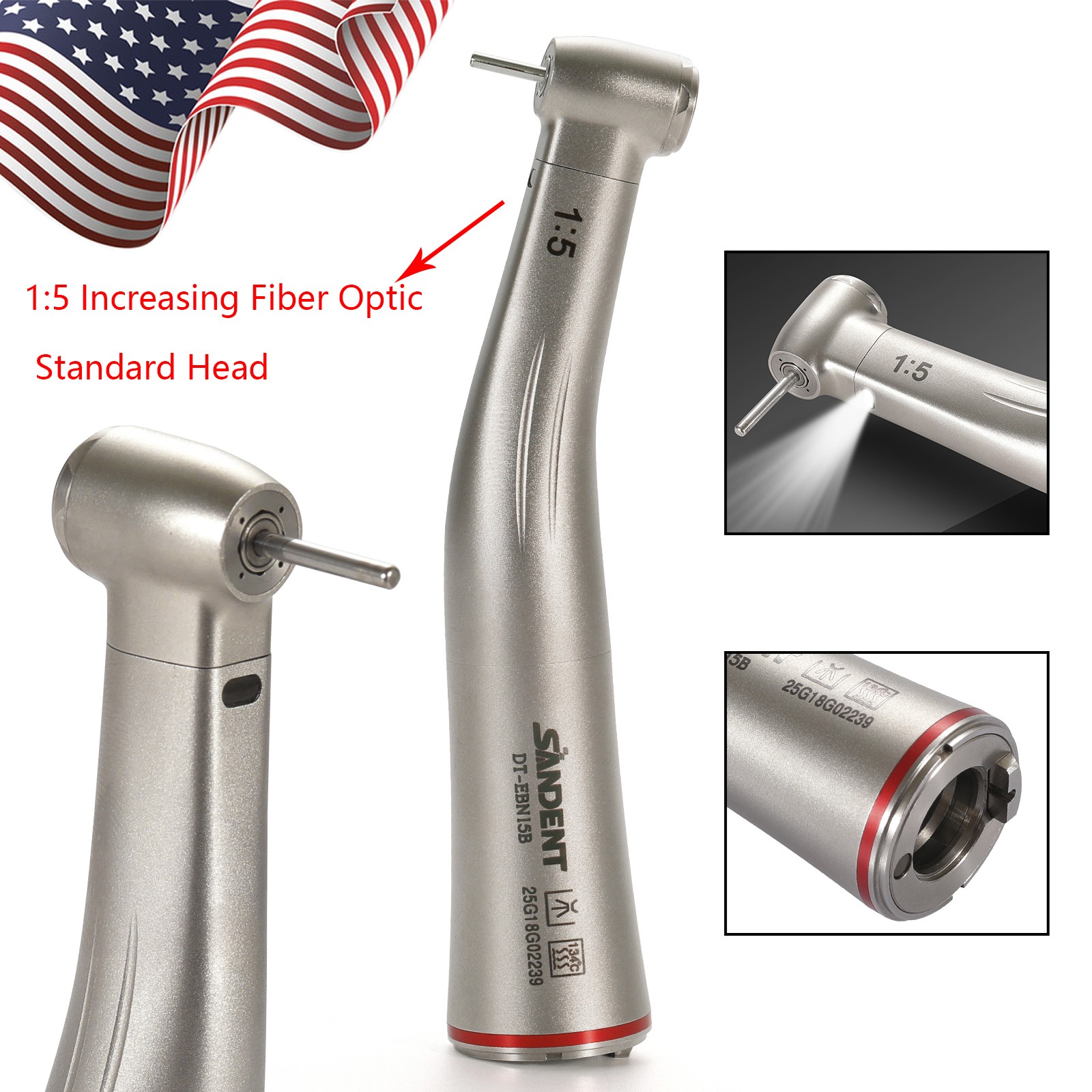SANDENT Dental 1:5 Ratio LED Contra Angle Handpiece Standard Internal Four Spray