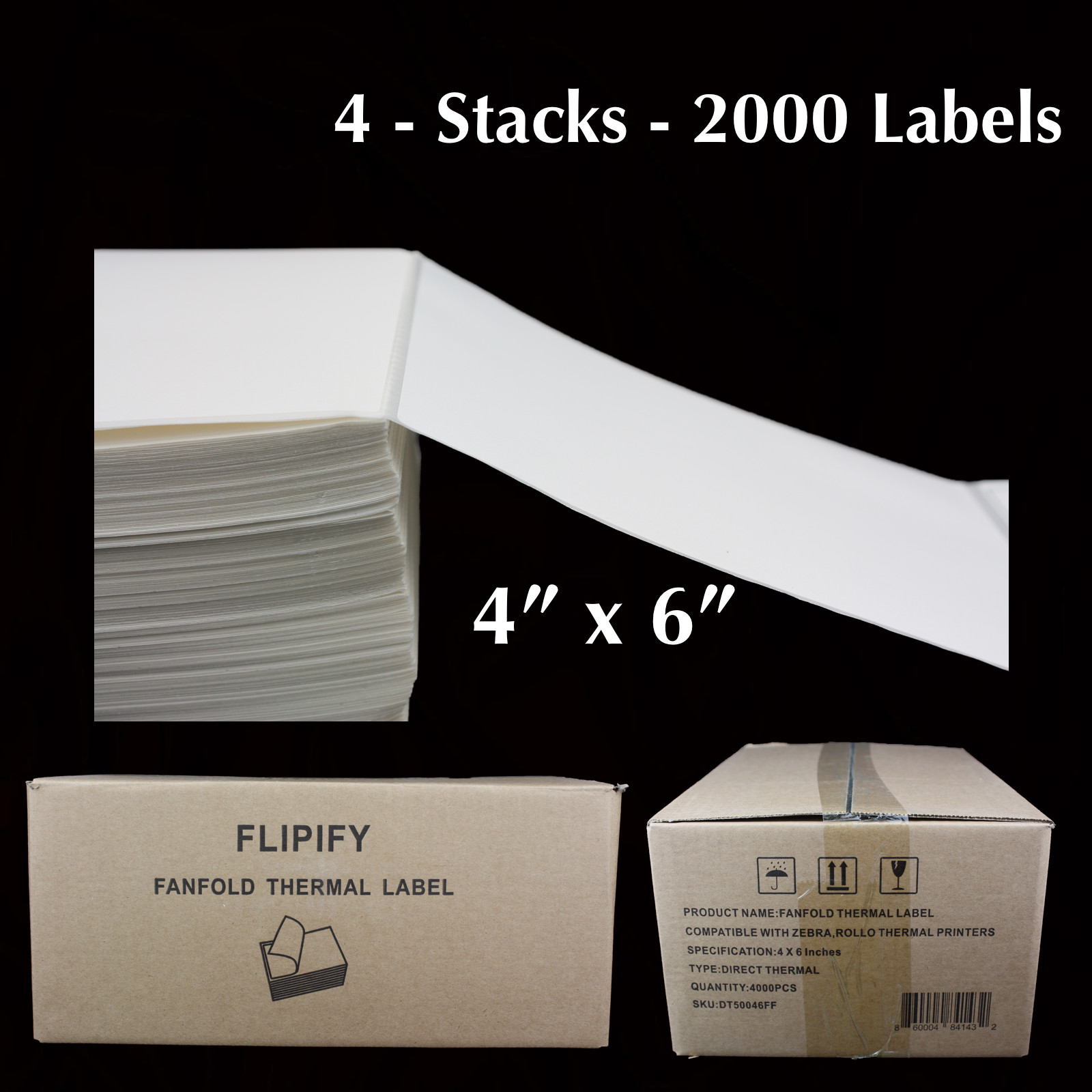 2000 4×6 Fanfold Direct Thermal Shipping Labels for Zebra & Rollo Printers