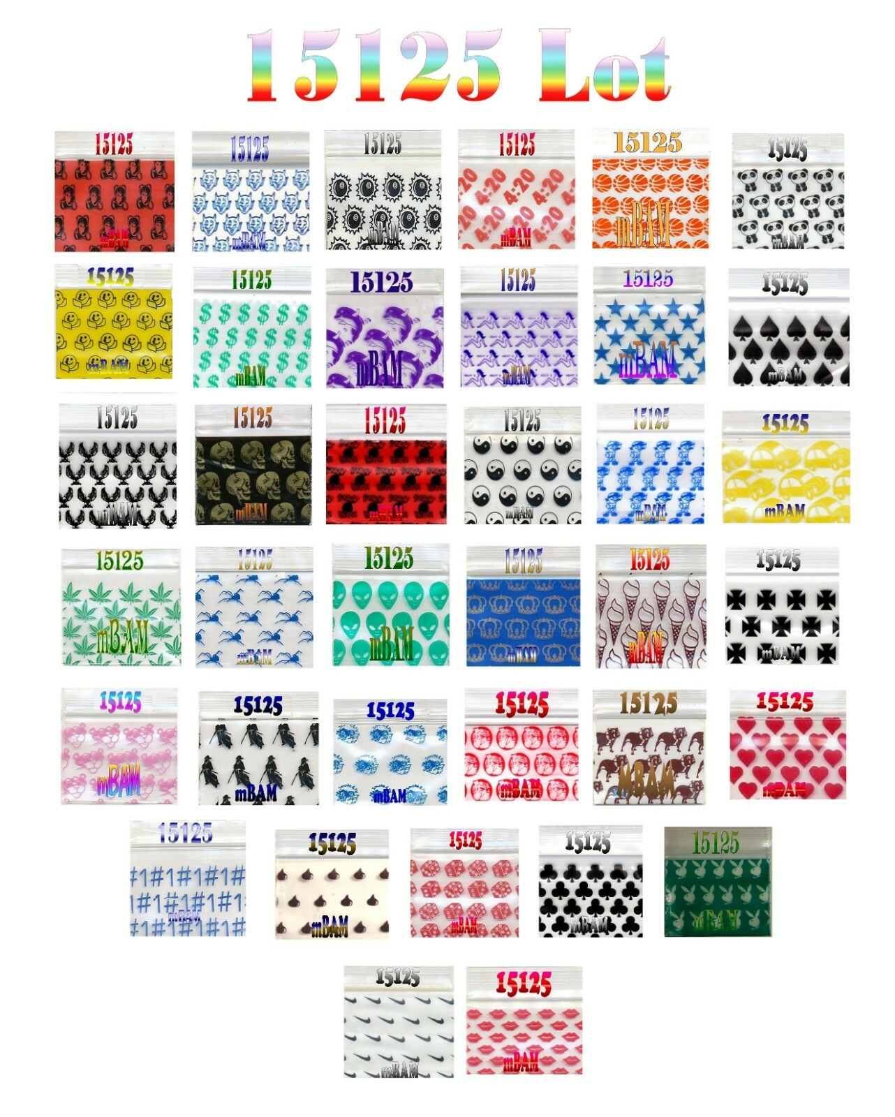 100 15125 LOT Apple Zip Baggies 1.5×1.25″ Mini Bags Dolphins Cones Bulldogs+