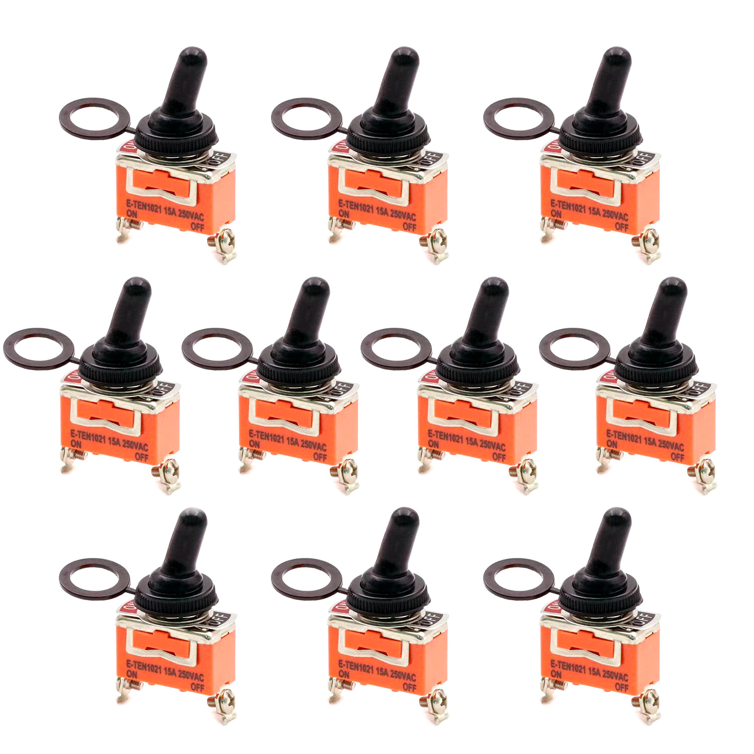 10x Waterproof Heavy Duty Toggle Switch ON/OFF 2 Terminal Car Boat SPST 15A 250V