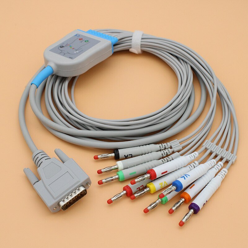 10Leads ECG EKG Cable for Edan SE-1/3/12/601/601A Mindray R3 R12 Patient Monitor