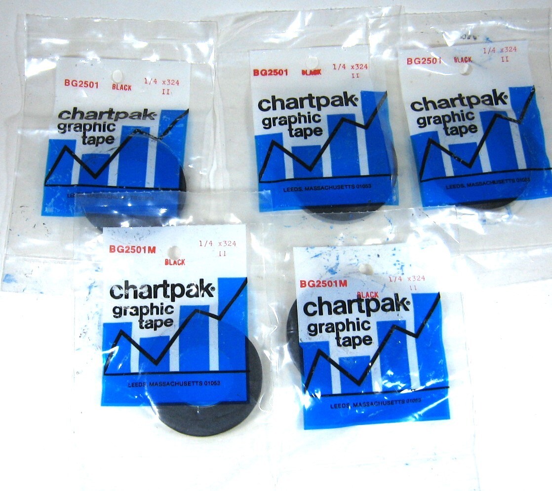 Black Chartpak Graphic Tape BG2501 / BG2501M 1/4” x 324 New Old Stock 5 Packages