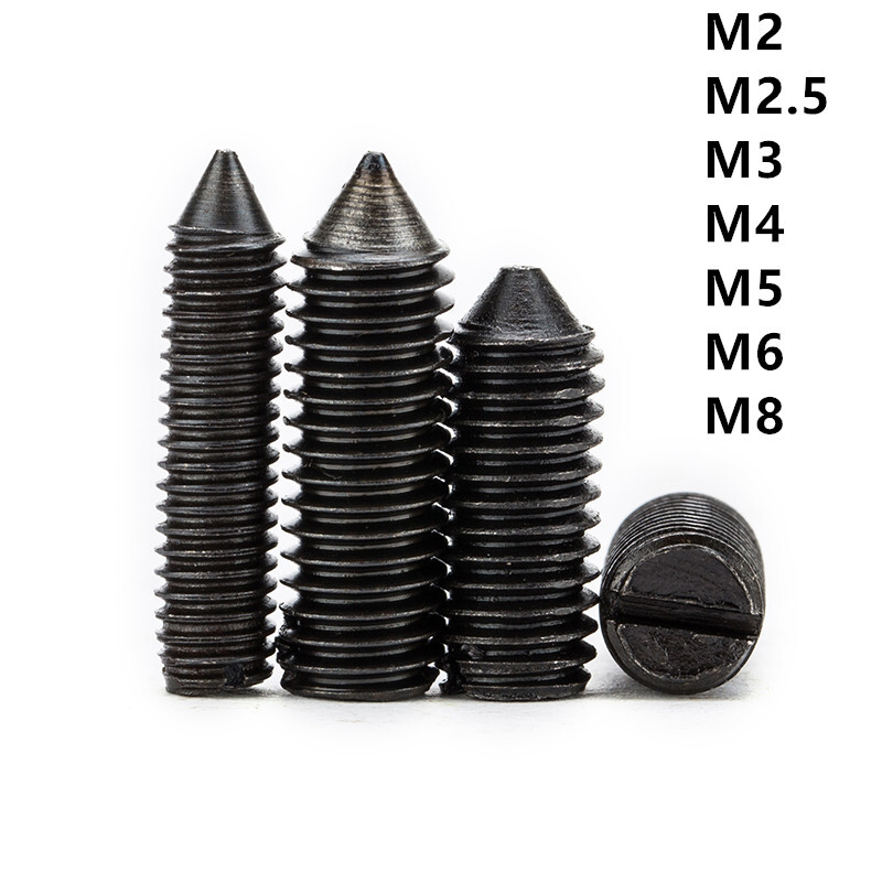 Black Steel Slotted Set Screws With Cone Point M2 M2.5 M3 M4 M5 M6 M8