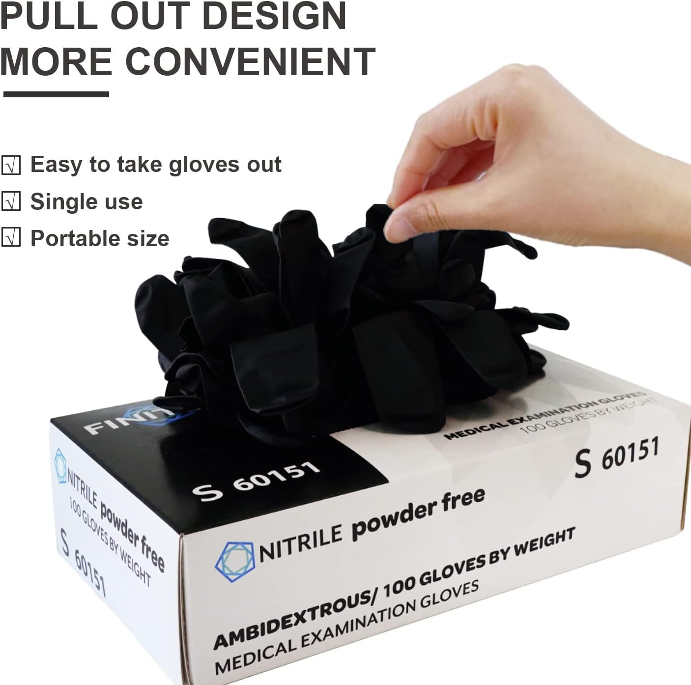 – Black Nitrile Disposable Gloves, Exam Gloves, Powder-Free, Latex-Free, 3Mil, C