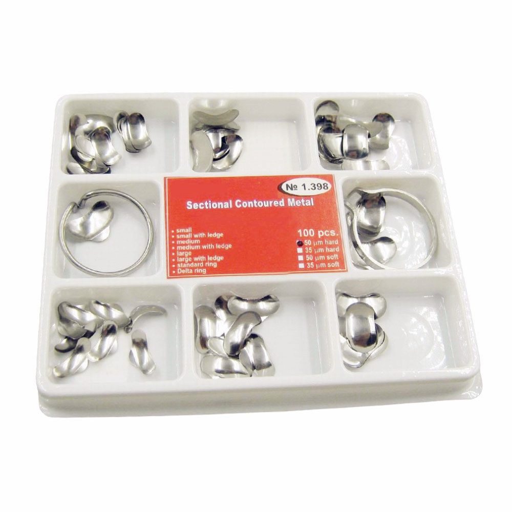 100Pcs Dental Matrix Sectional Contoured Metal Matrices No.1.398 + 2 Rings