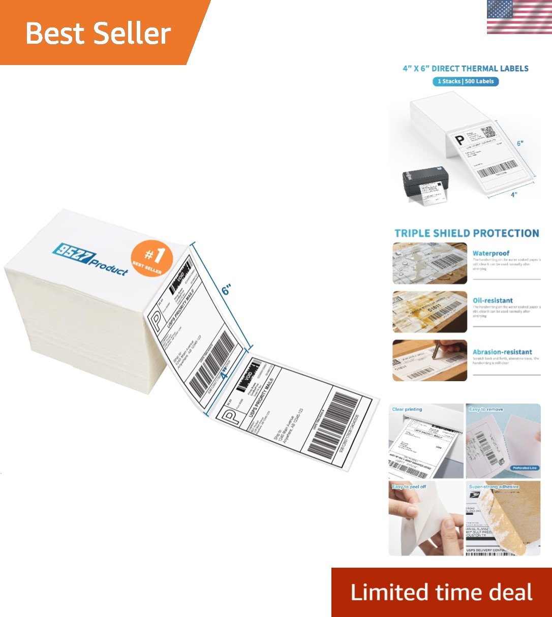 500 Fanfold Direct Thermal Shipping Labels – 4X6, Compatible with Rollo, MUNBYN,