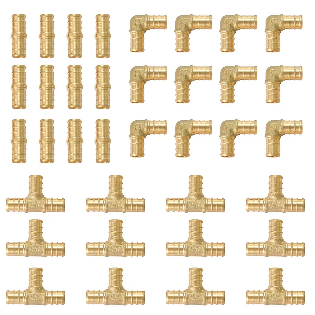 36 PCS EFIELD 3/4″ PEX Crimp Brass Fittings Elbow, Coupling, Tee (12 PCS/EACH)