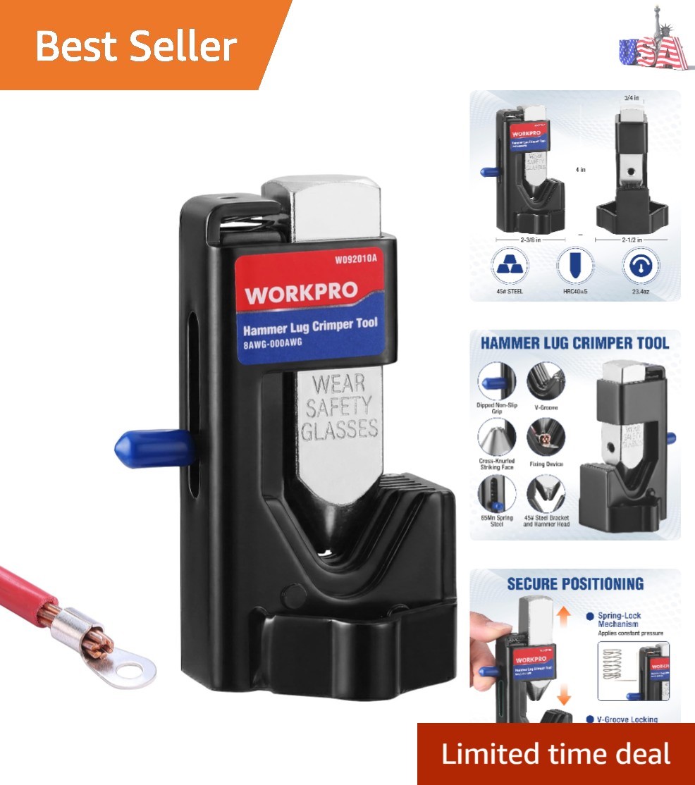 High-Strength Hammer Lug Crimper Tool for 8 to 3/0 AWG Cables – Effortless Cr…