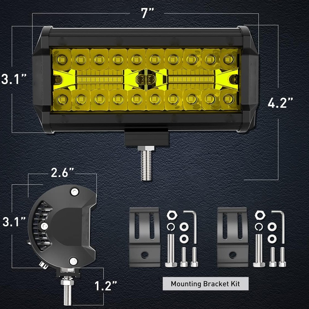2x 7Inch Yellow LED Work Light Bar Flood Spot Pod Offroad Fog Driving ATV Truck