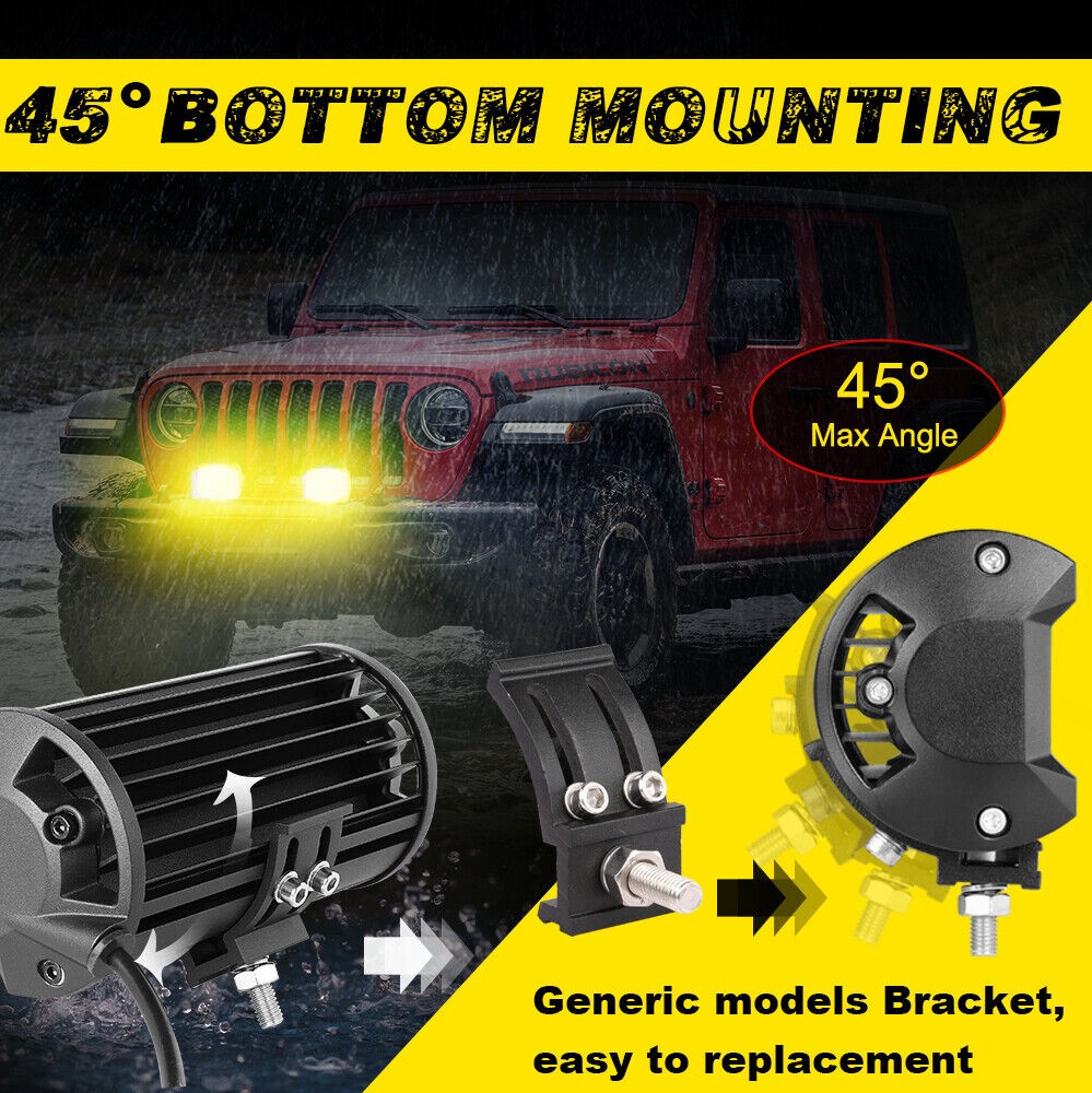 2x 7Inch Yellow LED Work Light Bar Flood Spot Pod Offroad Fog Driving ATV Truck