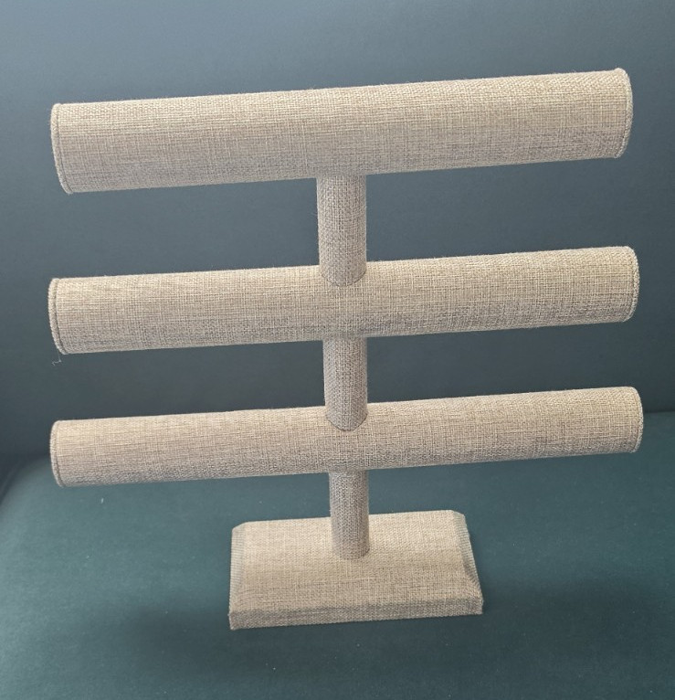 Beige Matte 3-Tier T-Bar Bracelet Jewelry Display Stand With Base