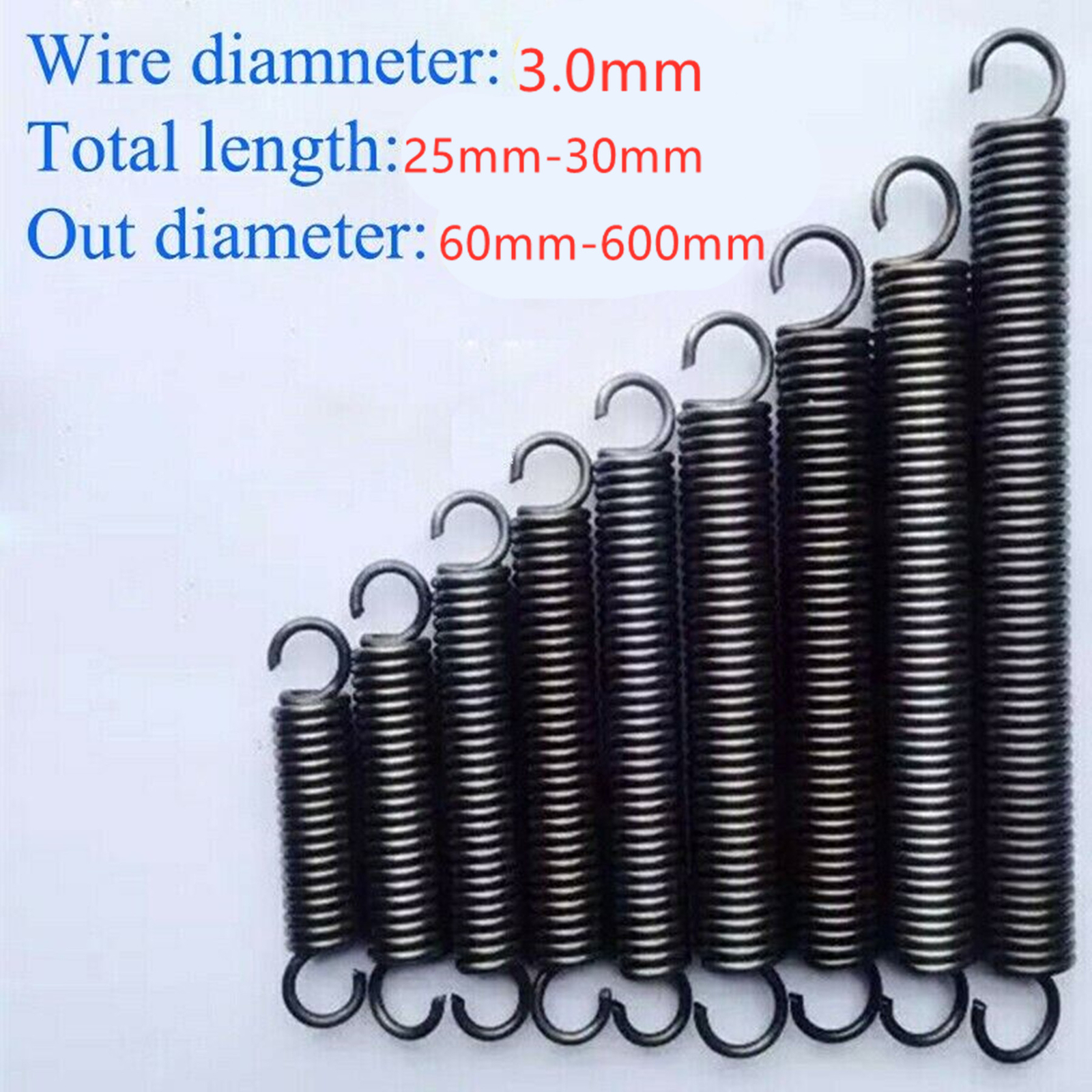 3pcs Wire Dia 3mm Extension spring Tension Extending Spring Length60~600mm