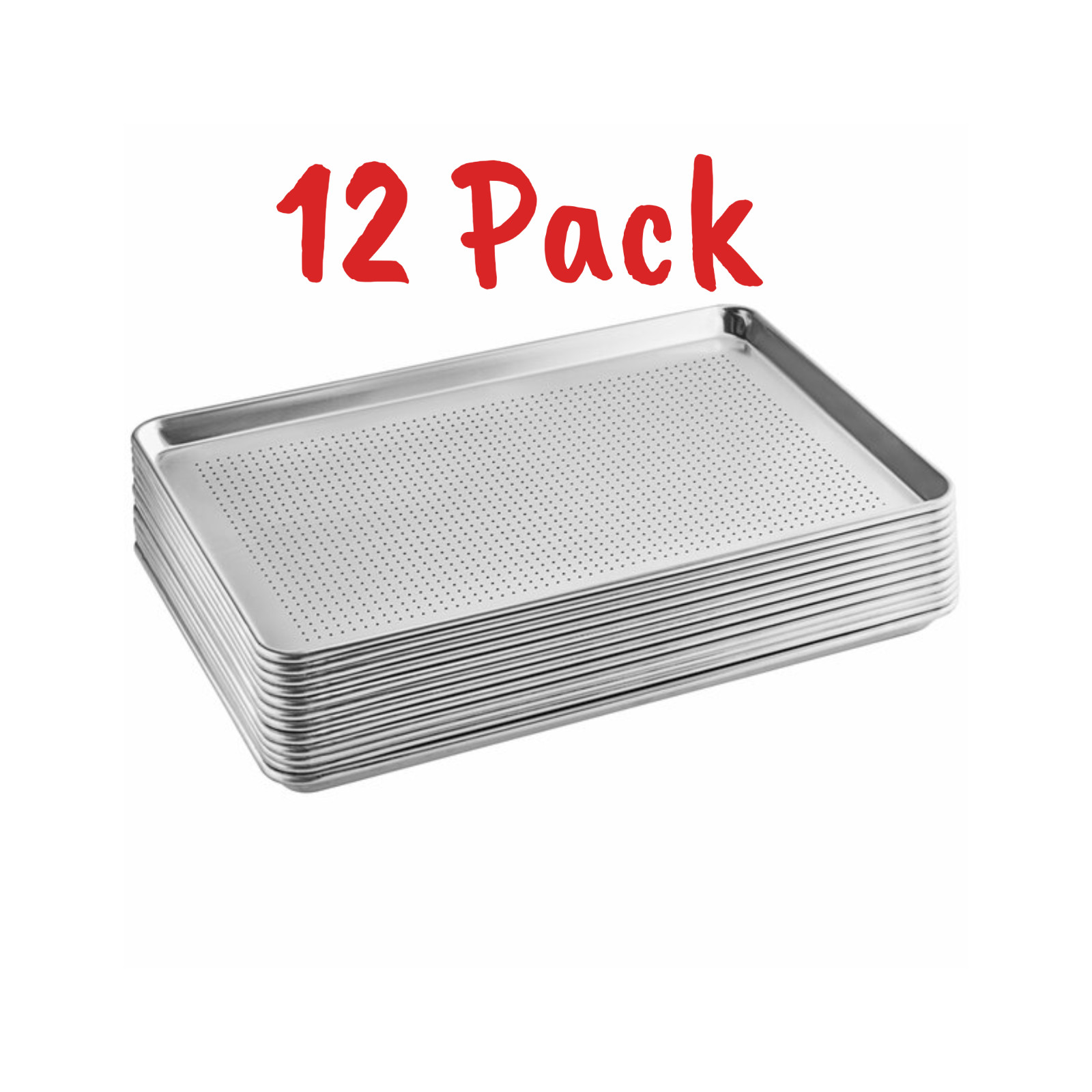 12 PACK Half Size 13″ x 18″ Wire in Rim Aluminum Perforated Bun Sheet Baking Pan