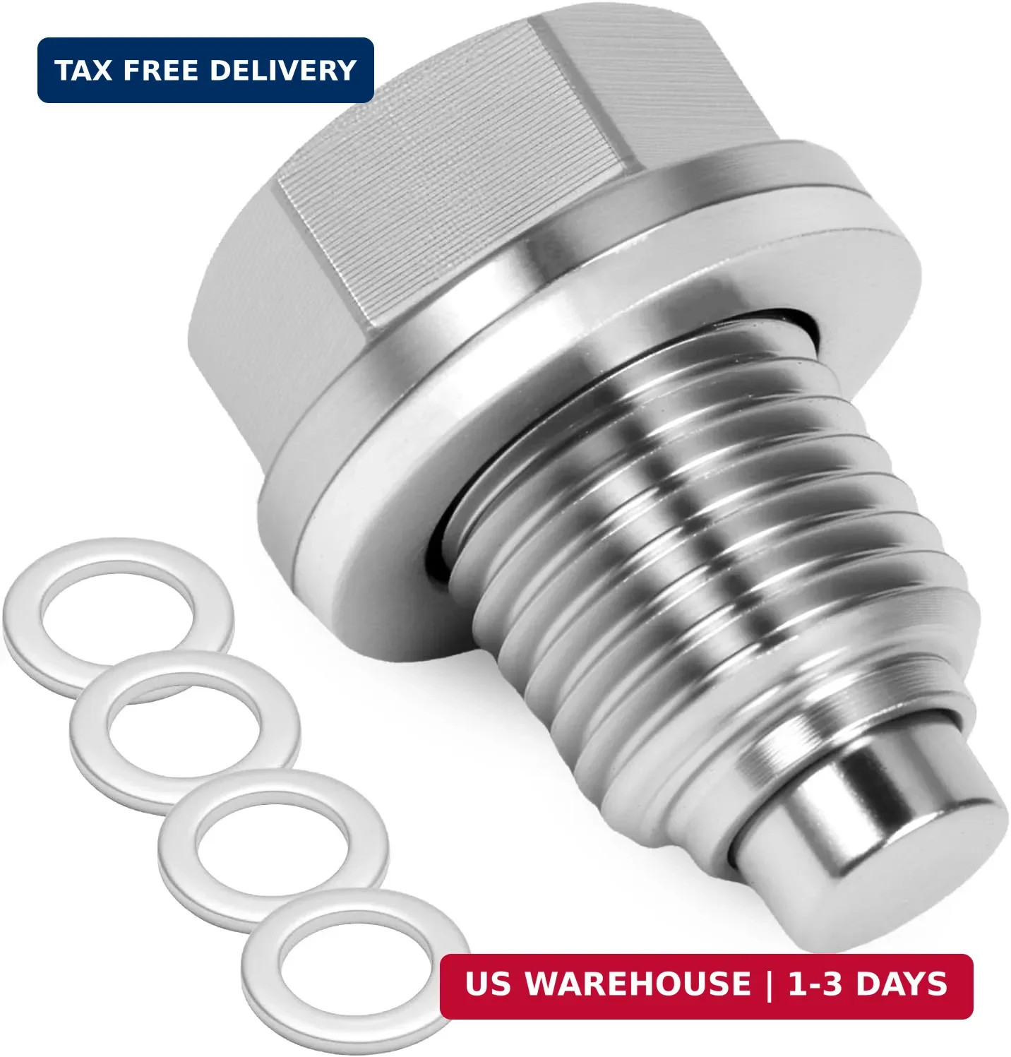 M14x1.5 Magnetic Oil Drain Plug, 5PCS Aluminum Sealing Washers, Stainless Steel
