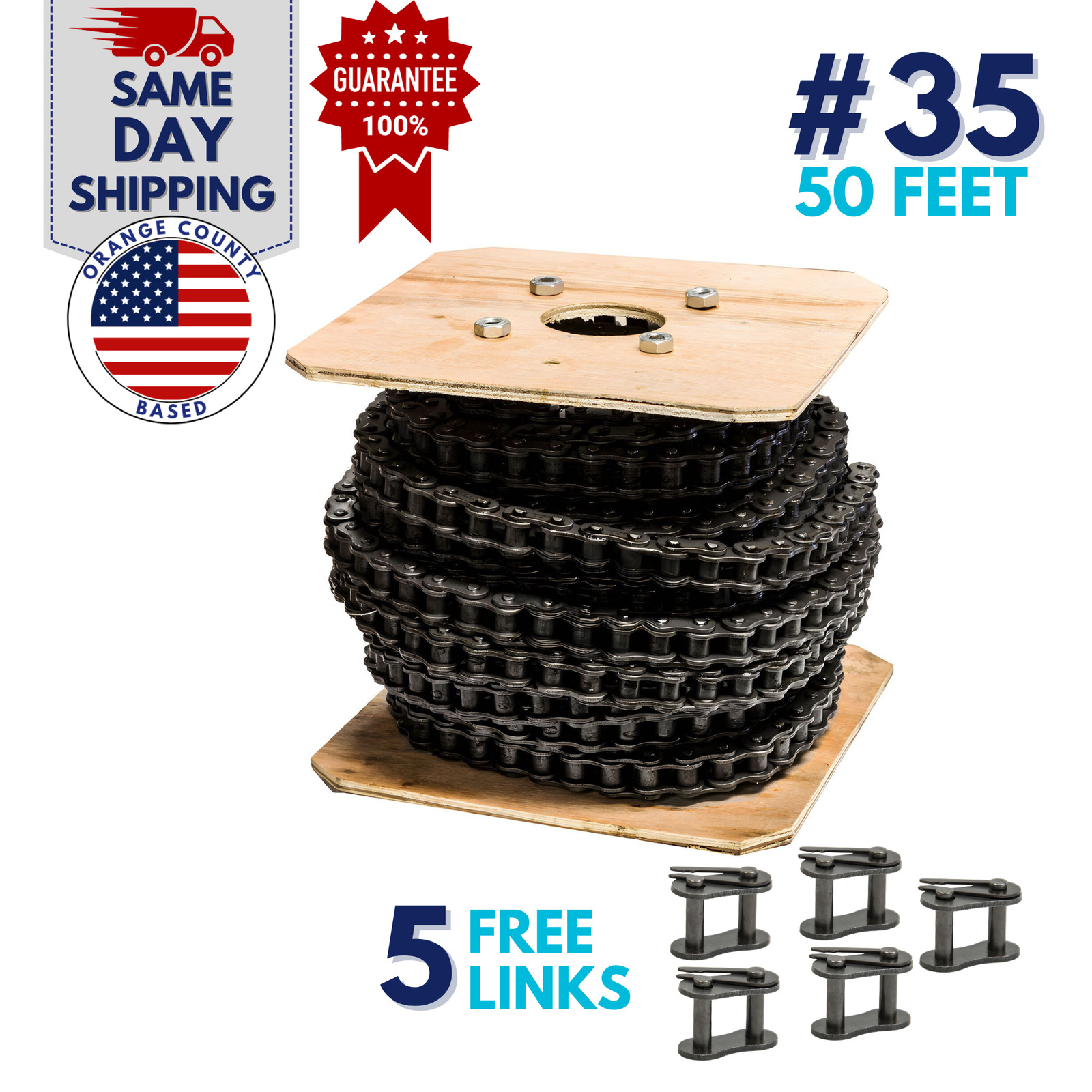 #35 Roller Chain 50 Feet with 5 Connecting Links