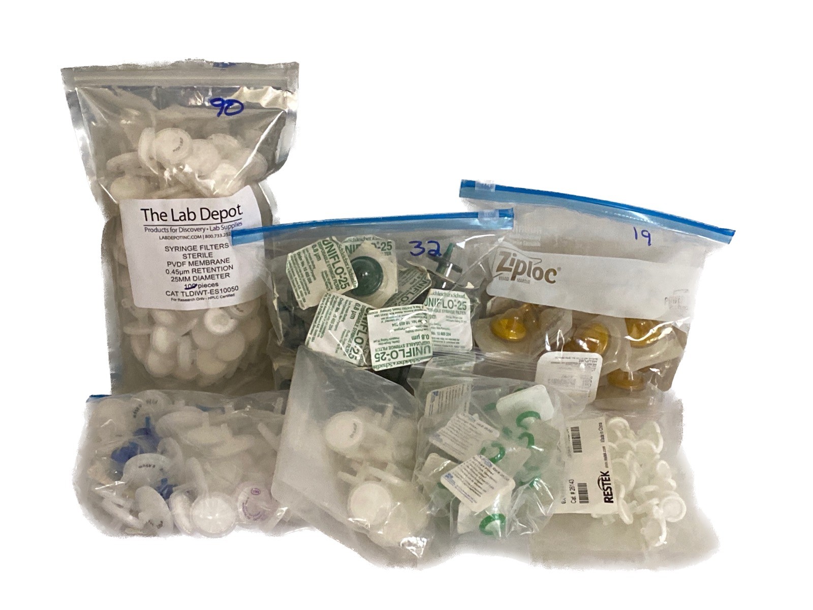 (261) Lot of Mixed Syringe Filters 13mm 25mm 30mm 0.2um 0.45um Membrane