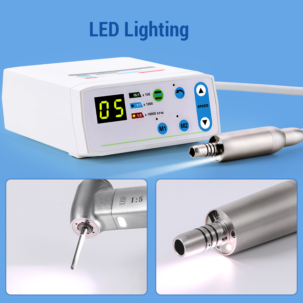 Micromotor LED eléctrico sin cepillo dental 2 hoyos/1:1/1:5/1:4.2 LED Mango