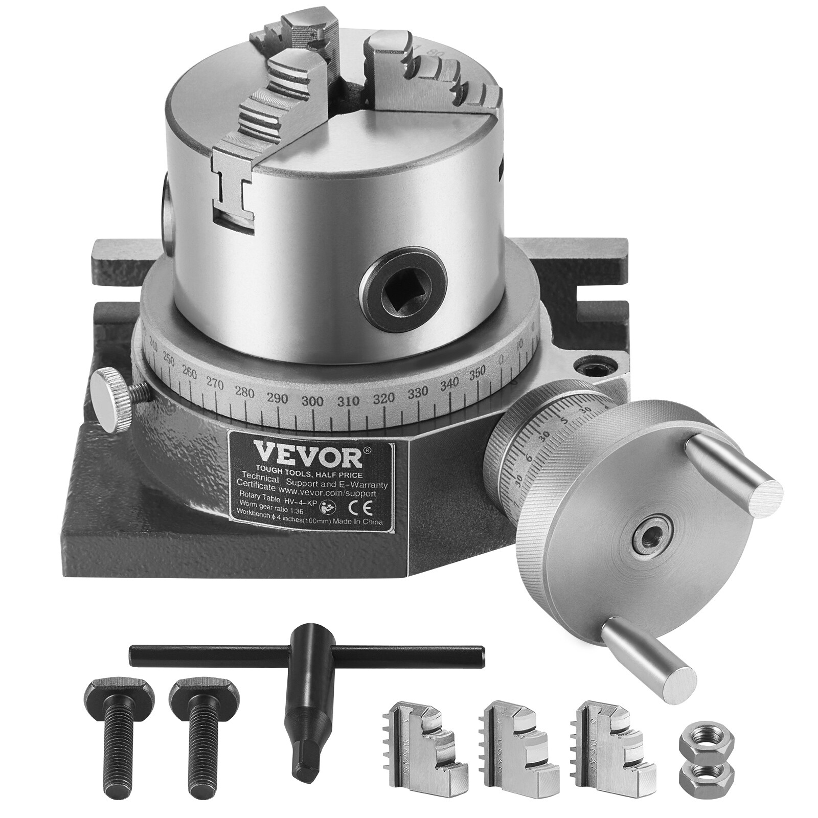 VEVOR Rotary Table for Milling Machines 4” Horizontal Vertical with 3-Jaw Chuck