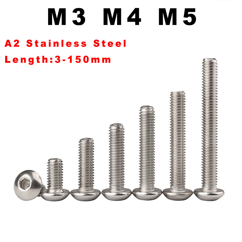 M3 M4 M5 Button Head Screws Hexagon Allen Socket Bolts A2 Stainless Steel