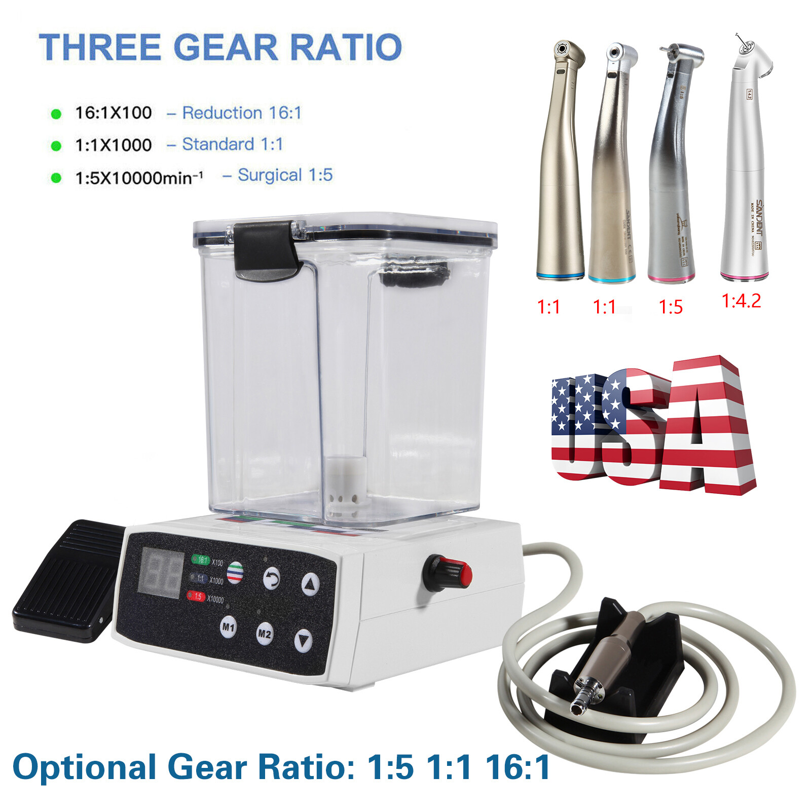 Dental Electric LED Micro Motor / 1:1 1:5 1:4.2 Contra Angles