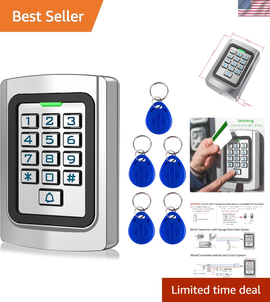 Wired Access Control Keypad Waterproof Keyless Entry System for Garage Door