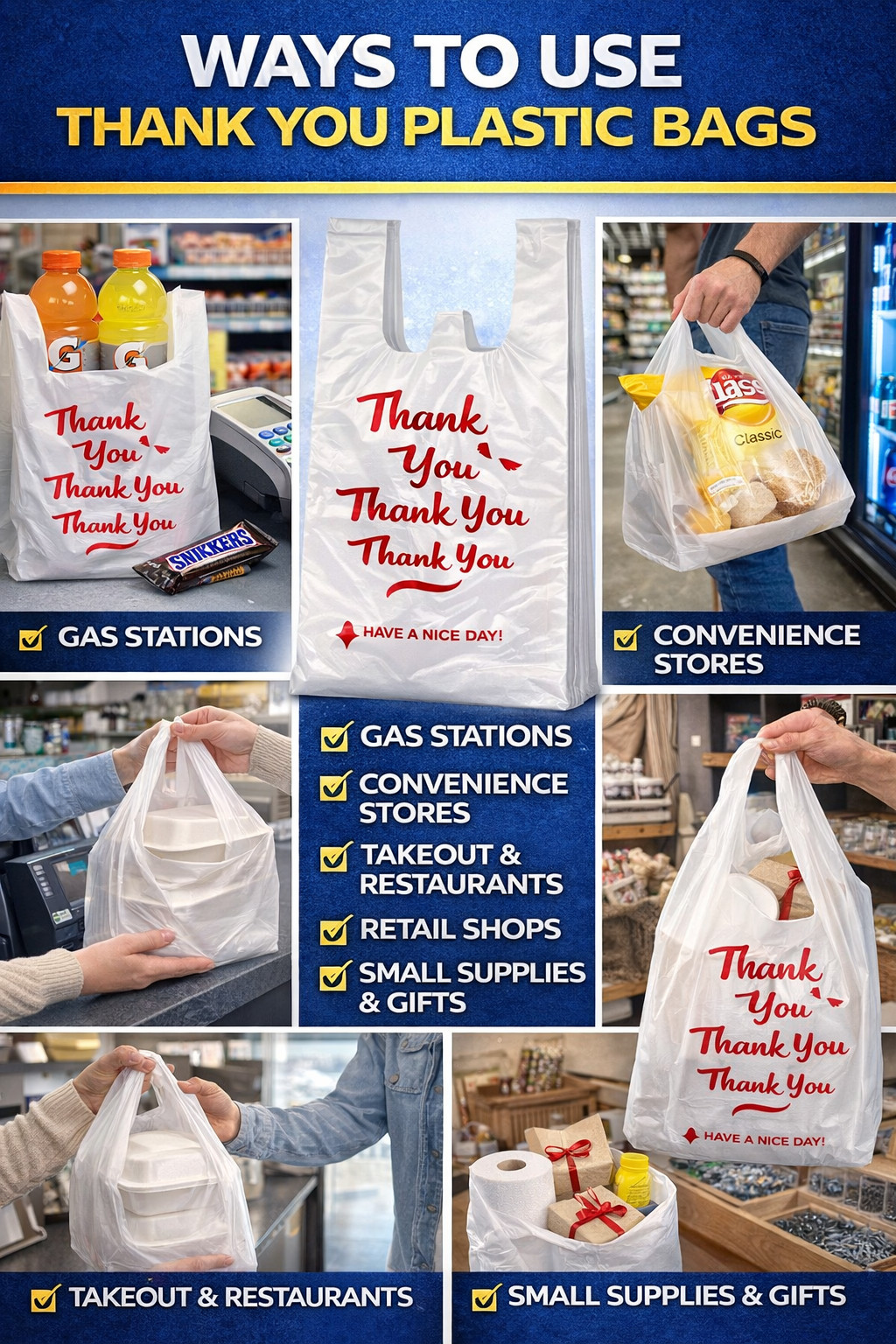 1000 Count Thank You Bags Small 8x4x16 T-Shirt Plastic Bags Bulk Heavy Duty