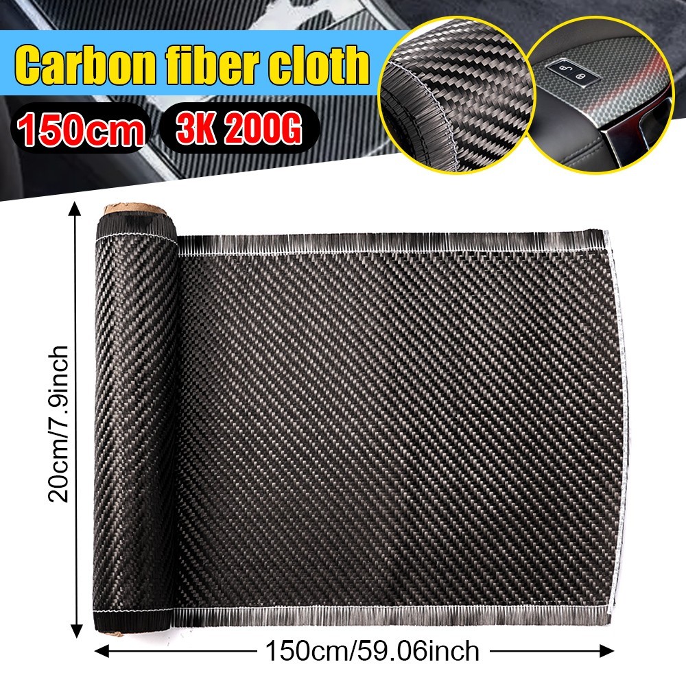 150cm x 20cm Real Carbon Fiber Fabric Cloth Roll 3k 200gsm 2×2 Twill Weave Black