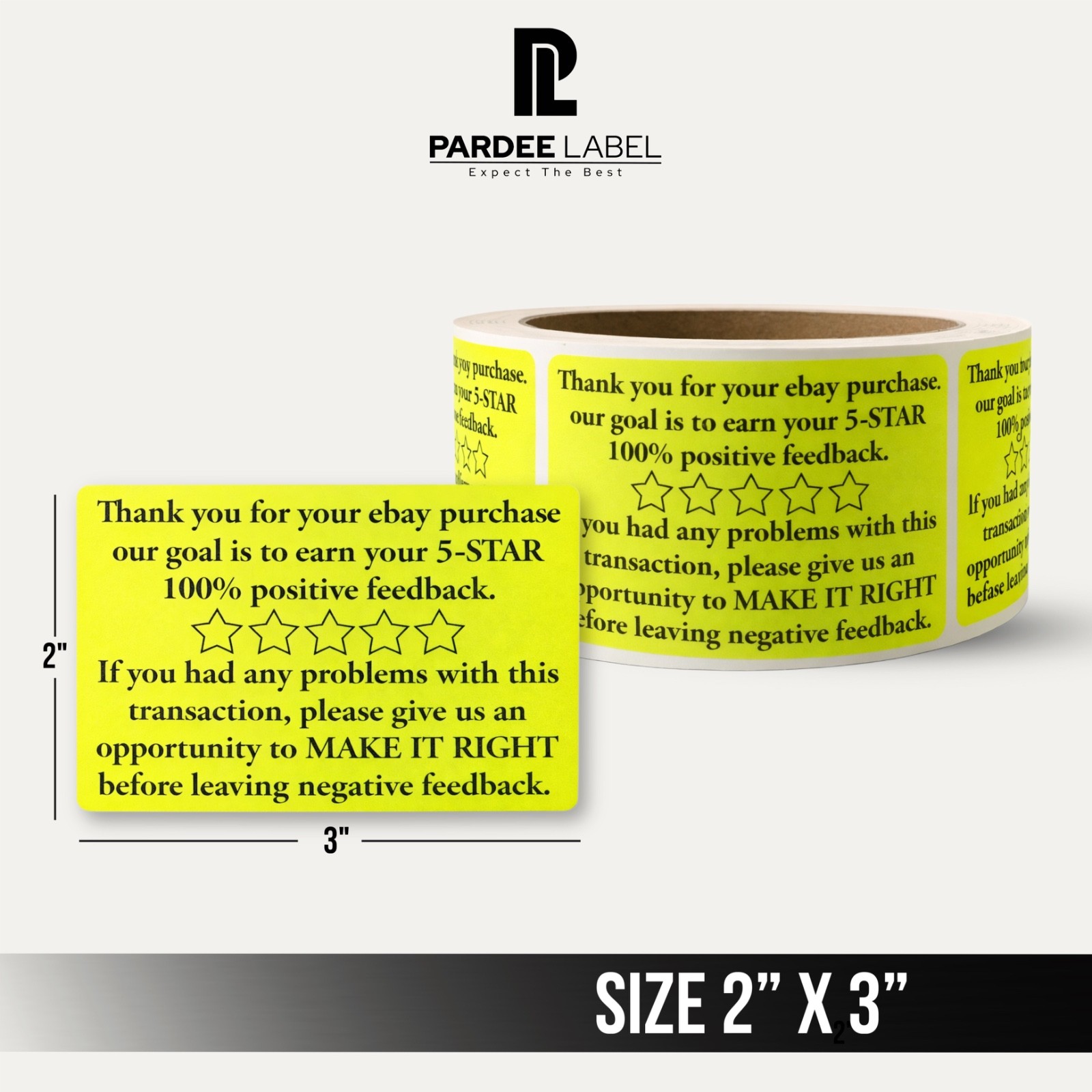 Thank You For Your eBay Purchase Stickers Neon Yellow 2” x 3” 250 Labels Roll