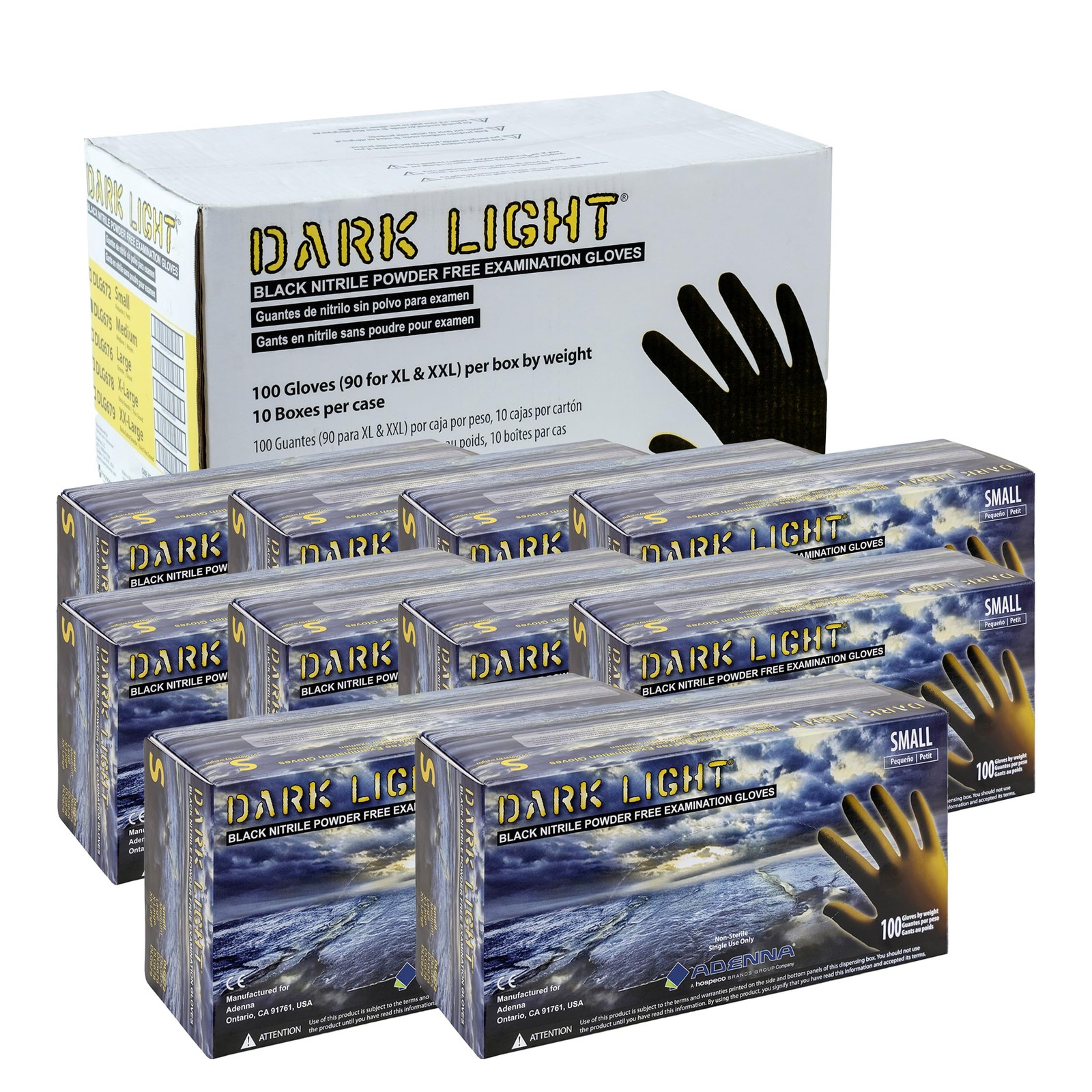 Adenna Dark Light Black Nitrile Gloves 1000 Count Heavy Duty Precision Fit