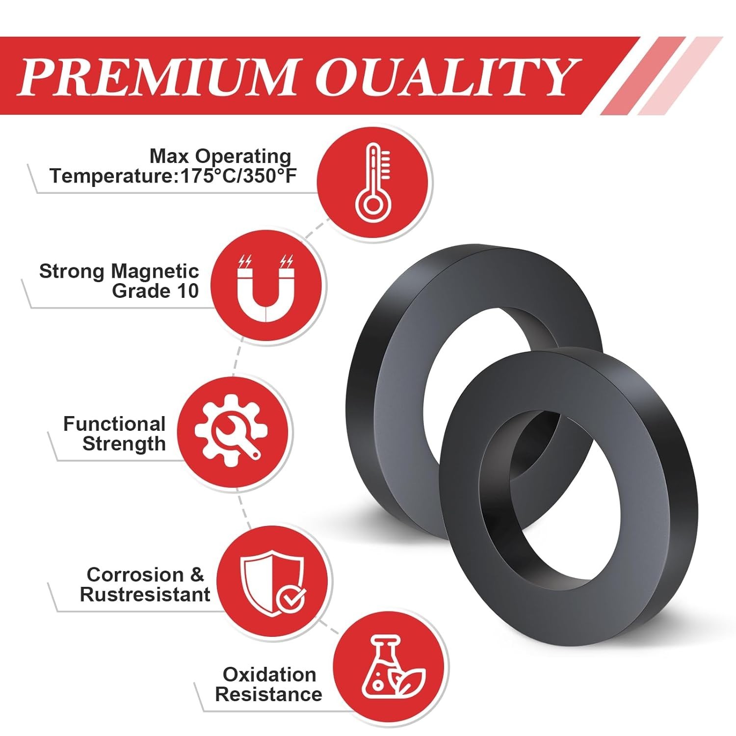 6 Heavy Duty Ferrite Ring Magnets – 2.35 Inch, Ideal for DIY & Home Organization