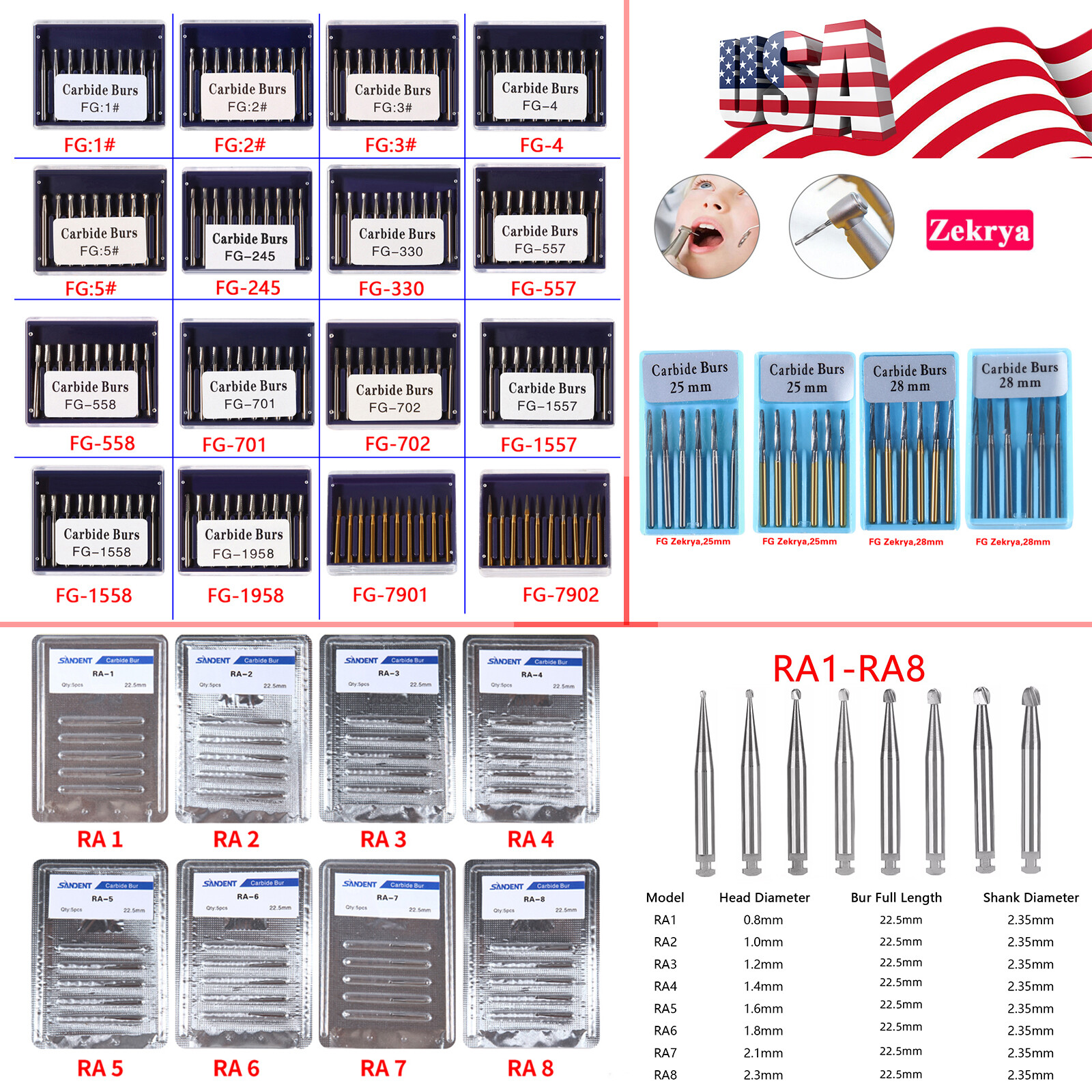 Dental (Surgical) Tungsten Carbide Burs FG Burs fit for High Speed Handpiece