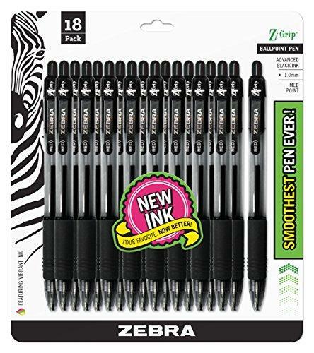 Zebra Pen Z-Grip Retractable Ballpoint Pen, Medium Point, 1.0mm, Black Ink, – 18