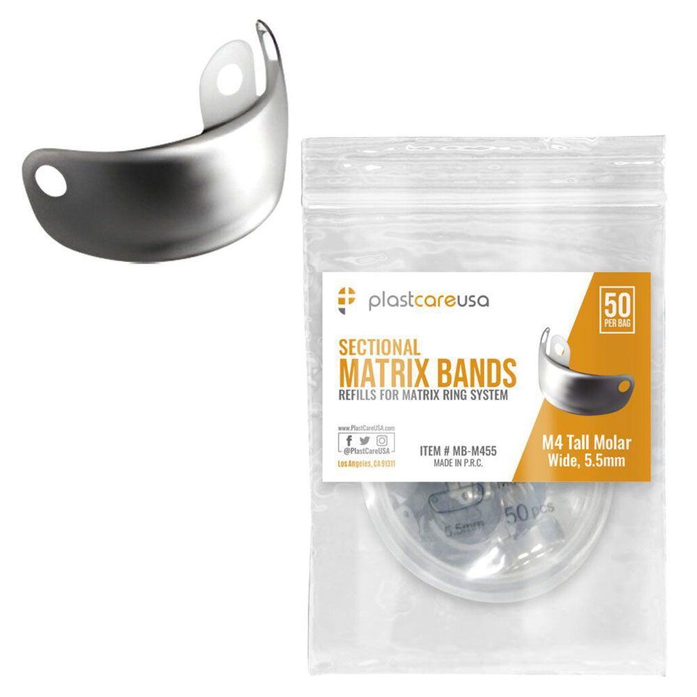 plastcareusa M4 Tall Molar Metal Sectional Matrix Band, Wide 5.5mm, Soft, 50/Pk