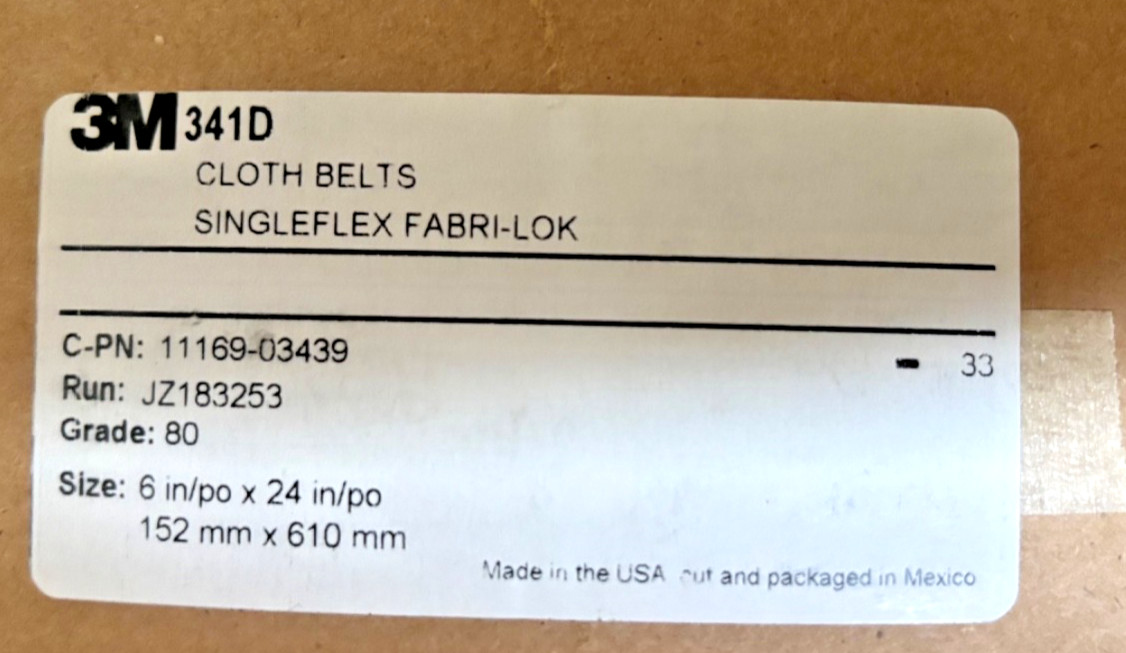 3M 341D Cloth Belts Singleflex Fabri-Lok size 6″X24″ grade 80