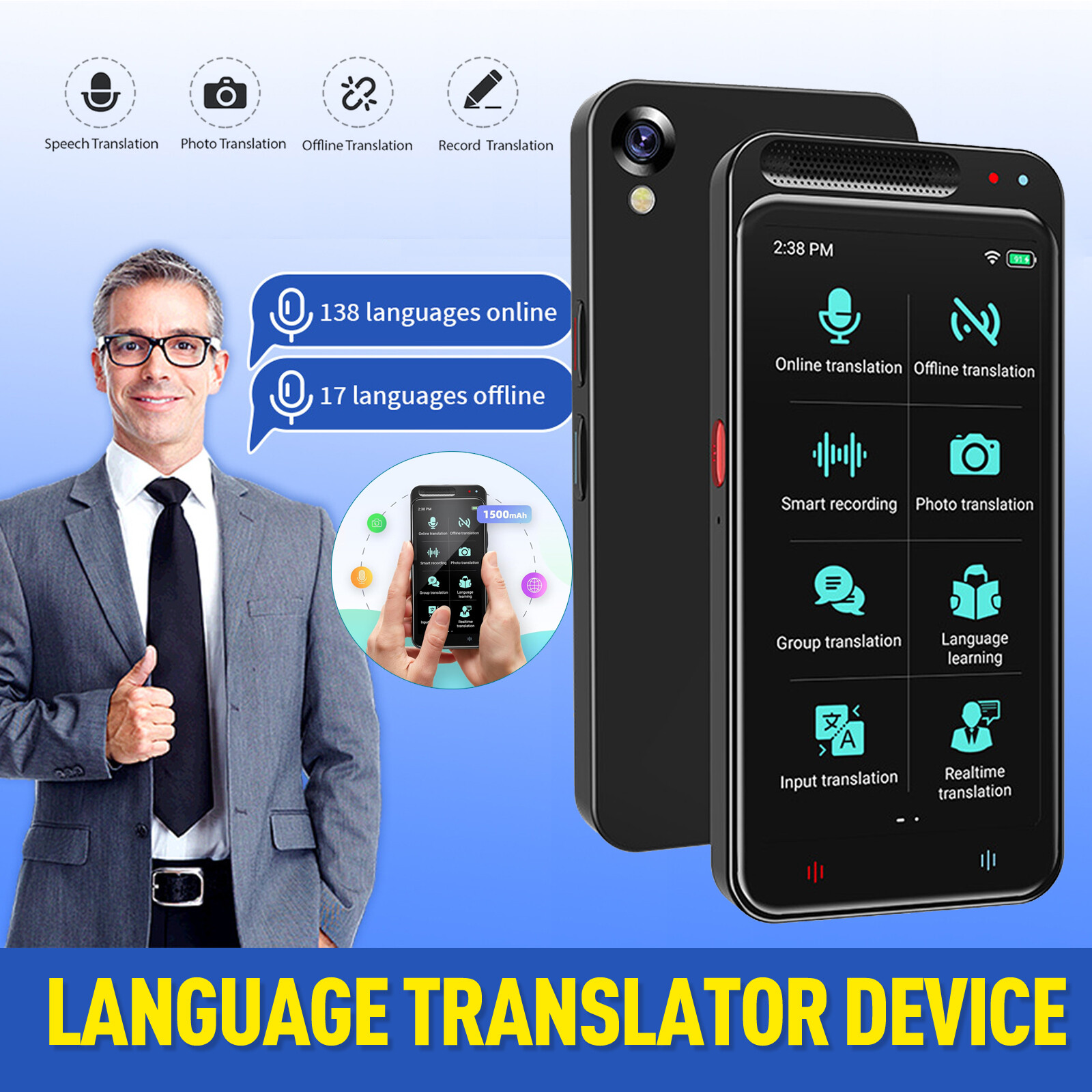Z6 Language Translator Device, Two-Way offline Voice Interpreter