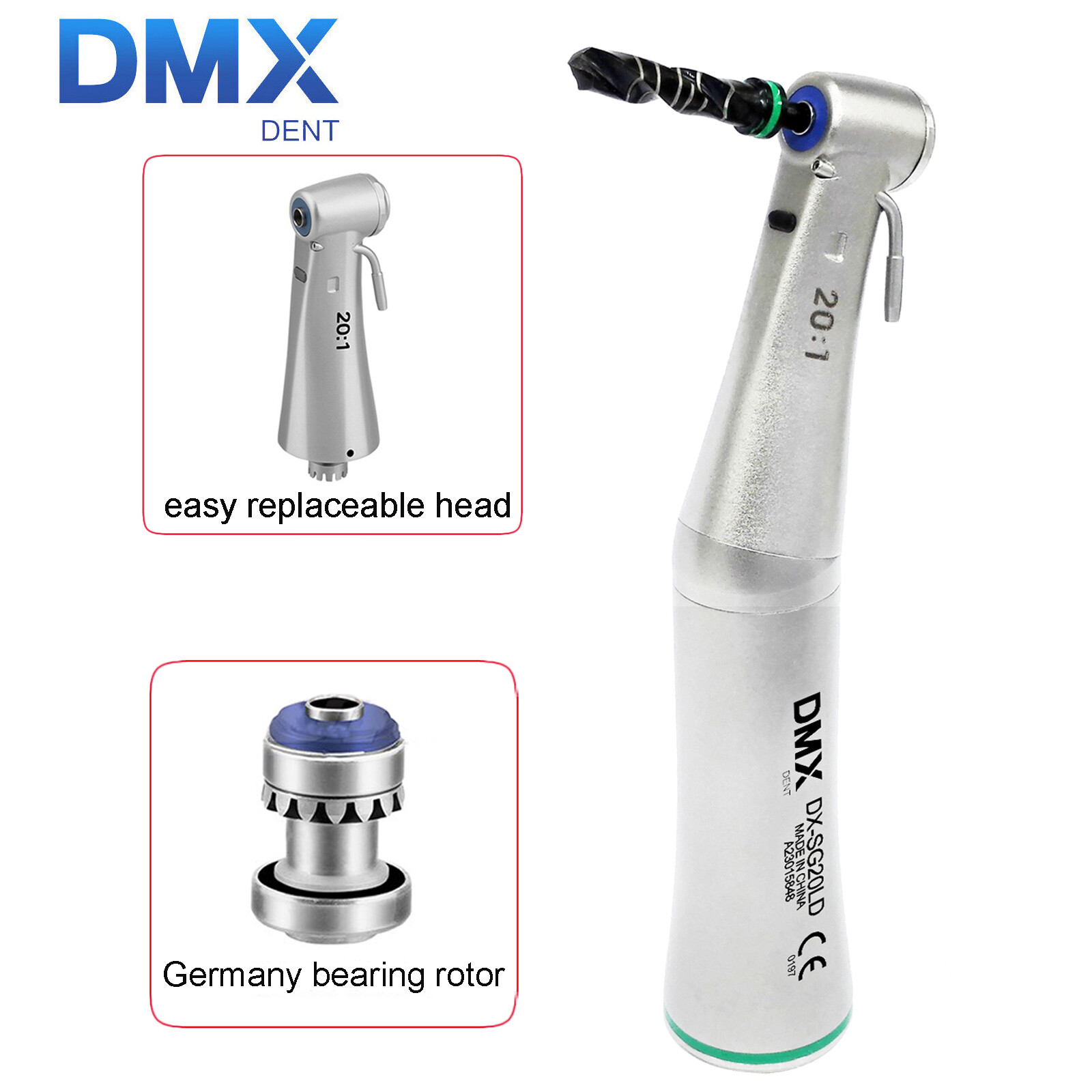 DMXDENT SG20LD Dental 20:1 Implant Fiber Optic Contra Angle Handpiece Fit NSK