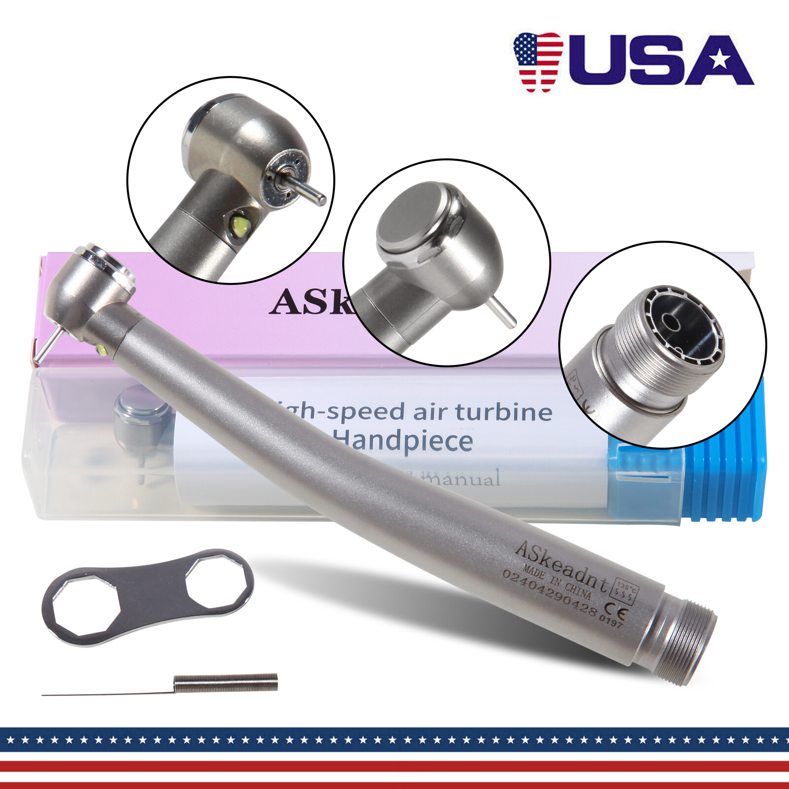 Askeadnt E-Type Dental High Speed LED Handpiece Standard Head Push 2Hole CE