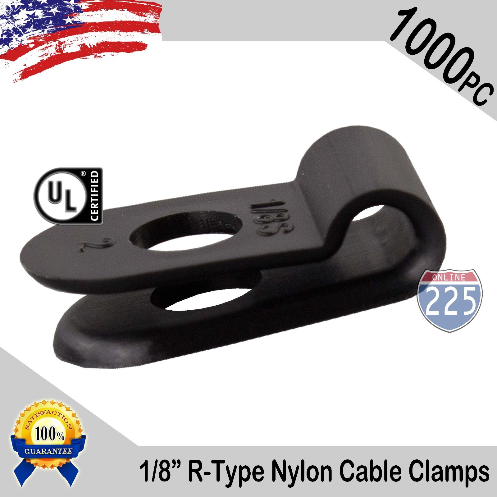 1000 PCS PACK 1/8″ Inch R-Type CABLE CLAMPS NYLON BLACK HOSE WIRE ELECTRICAL UV