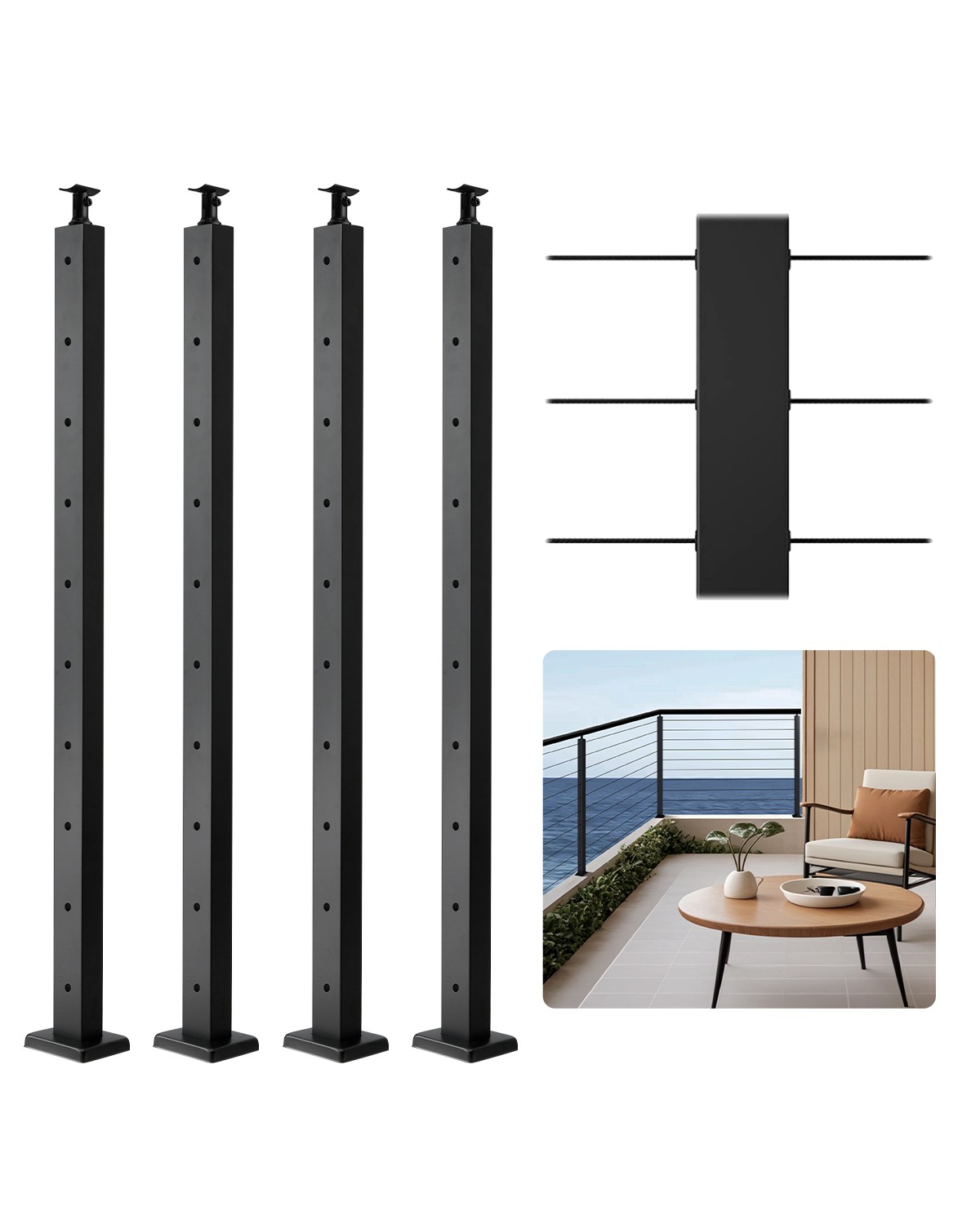 VEVOR Cable Railing Post 36x2x2 In Horizontal-Hole 4JZLGZXHS914MY65M001V0